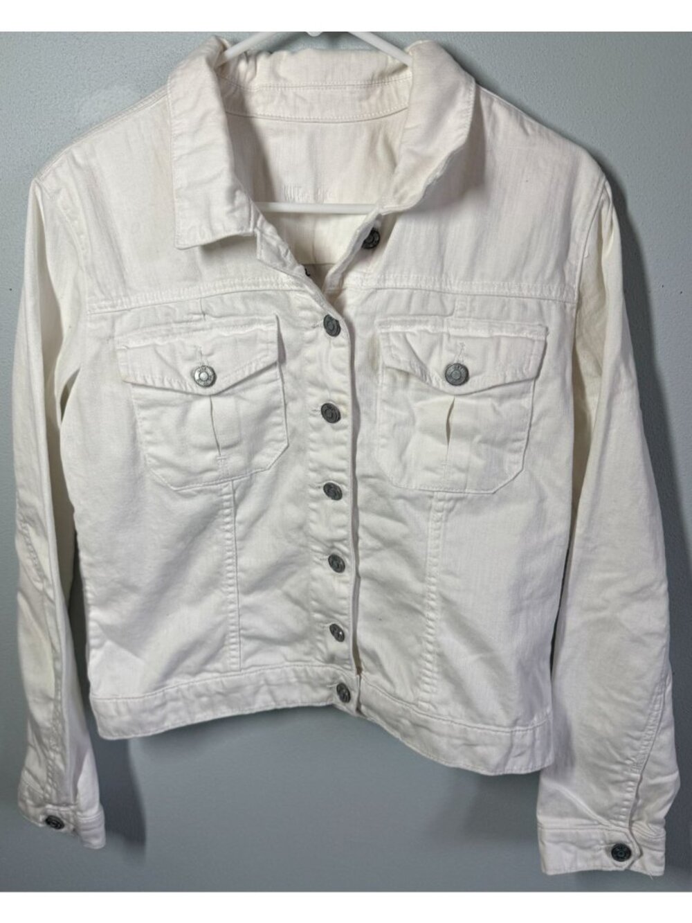 Kut From The Kloth Womens L White Denim Jacket Button Front Coastal Cowgirl Boho